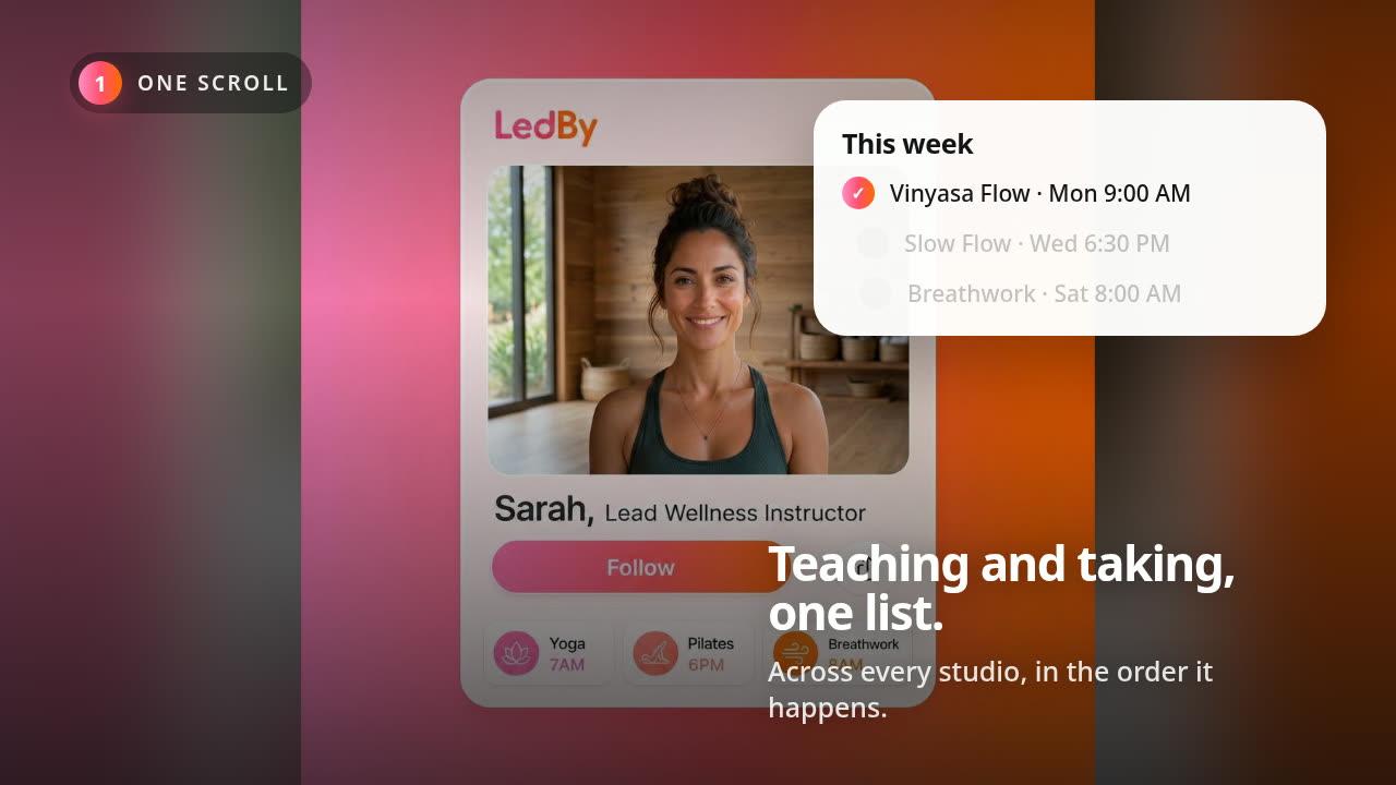 A week of classes across several studios shown in one LedBy schedule